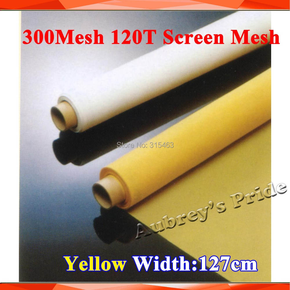 무료 배송 노란색 5 야드 미터 300 메쉬 카운트 실크 그물 stenci 폴리 에스터 실크 스크린 인쇄 메쉬 120 t 127 cm 너비